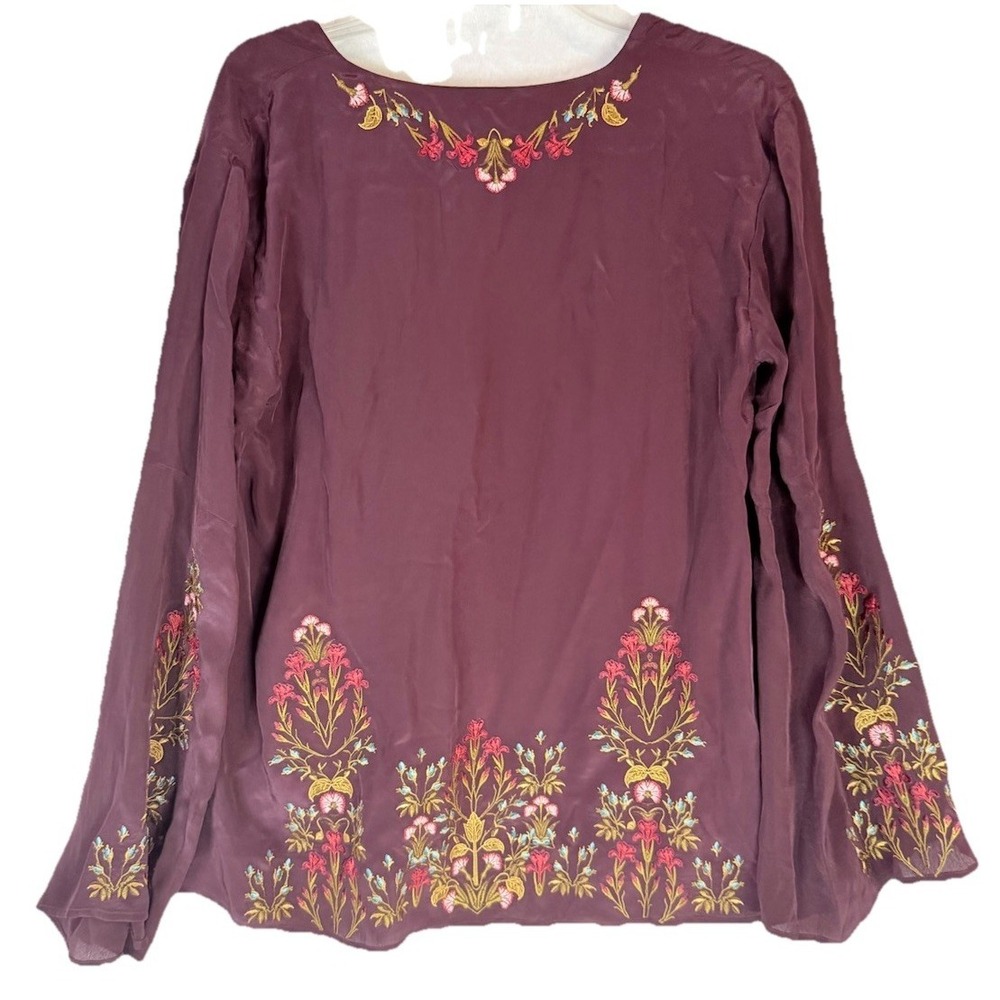 Sundance Embroidered Boho Blouse Plum Floral Viscose Top M Tunic Peasant - Picture 4 of 9